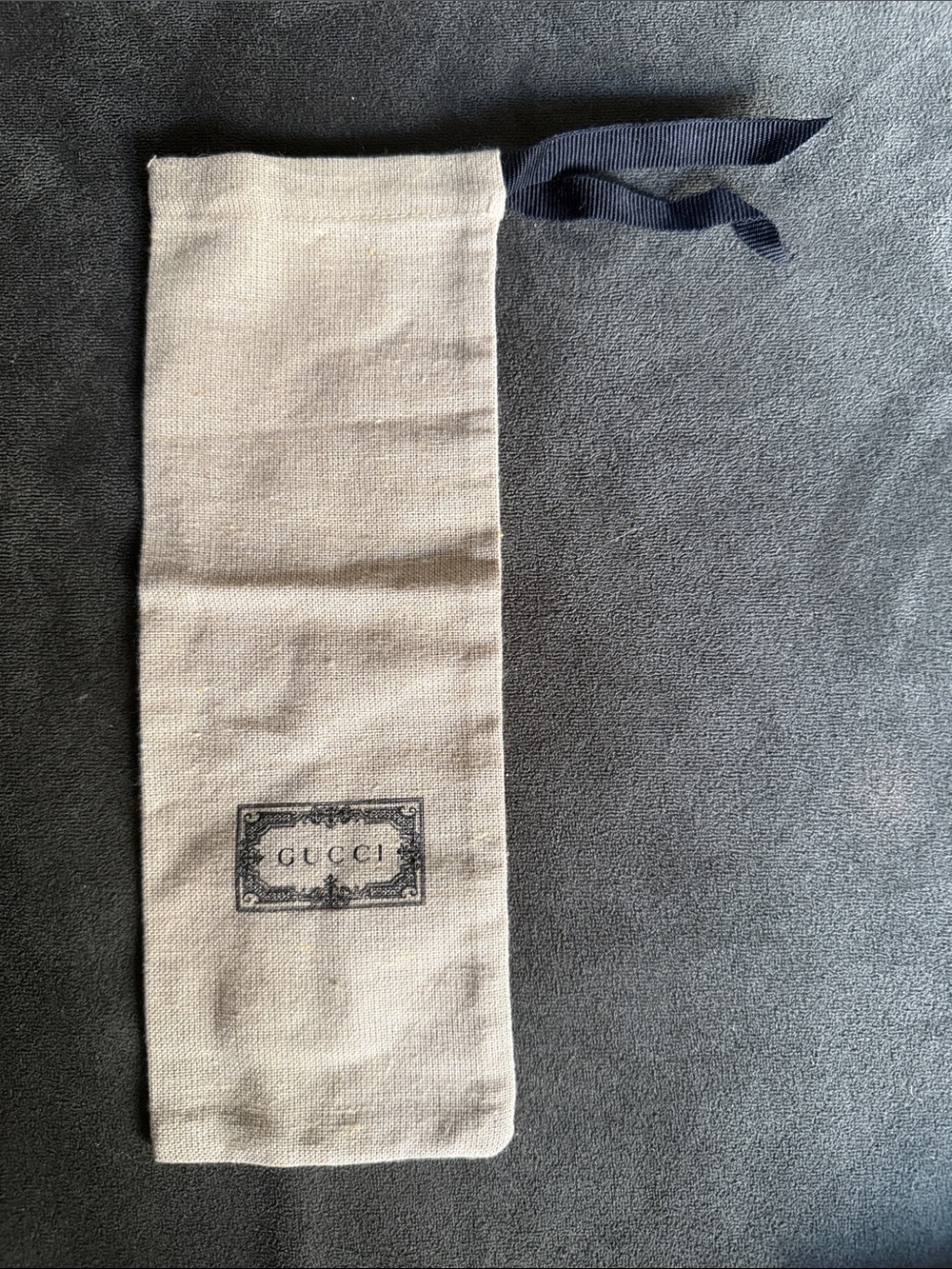 Gucci Beige Pouch Black Drawstring Ribbon Travel Storage Dust Bag 3.25” x 9”